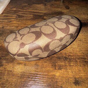 Coach Signature Logo Hard Eyeglass Case Brown Monogram Clamshell Style EUC